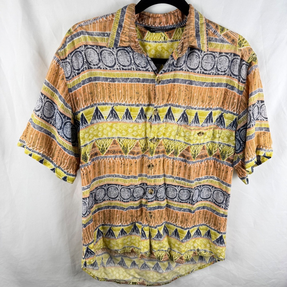 Vintage Men's Striped Print Short Sleeve Button Down Medium‎ 90s Lightweight